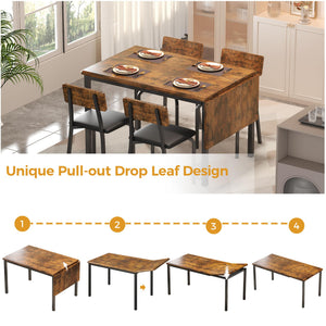 5-Piece Extendable Dining Table Set with 4 Upholstered Chairs
