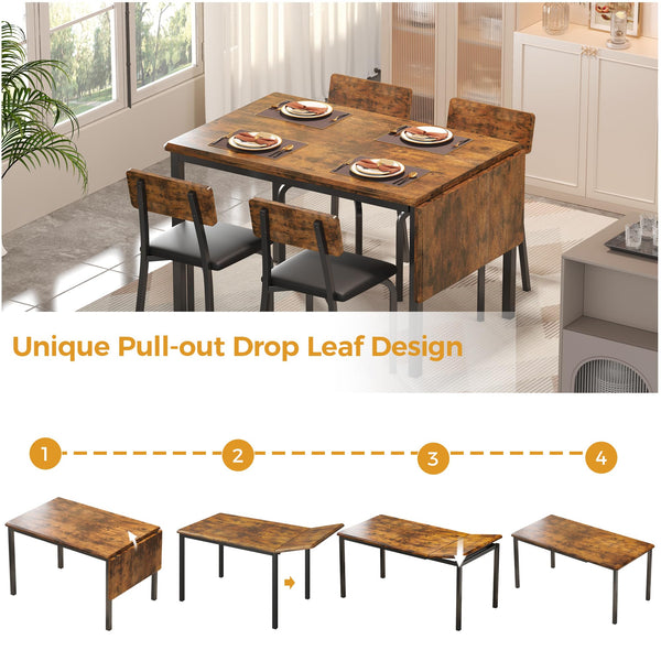 5-Piece Extendable Dining Table Set with 4 Upholstered Chairs