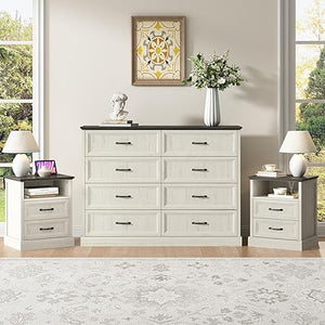 Farmhouse Dresser & Nightstand Set – 3-Piece Bedroom Set