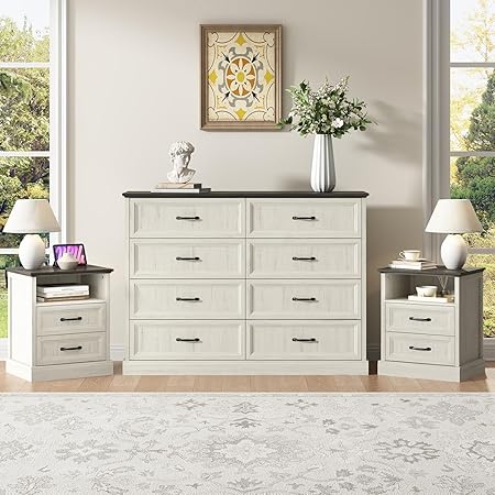 Farmhouse Dresser & Nightstand Set – 3-Piece Bedroom Set