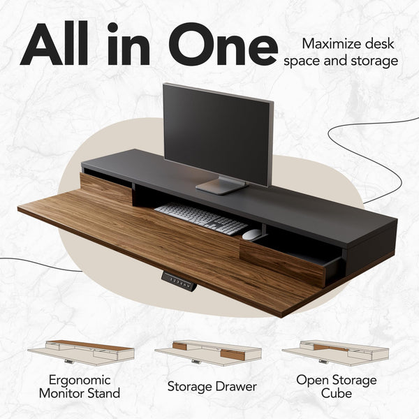 Electric Standing Desk with 6 Drawers & Monitor Shelf, 55 Inch