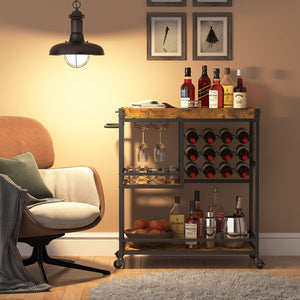 3-Tier Bar & Serving Cart with Wine Racks