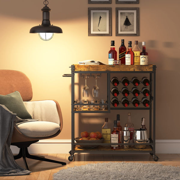 3-Tier Bar & Serving Cart with Wine Racks