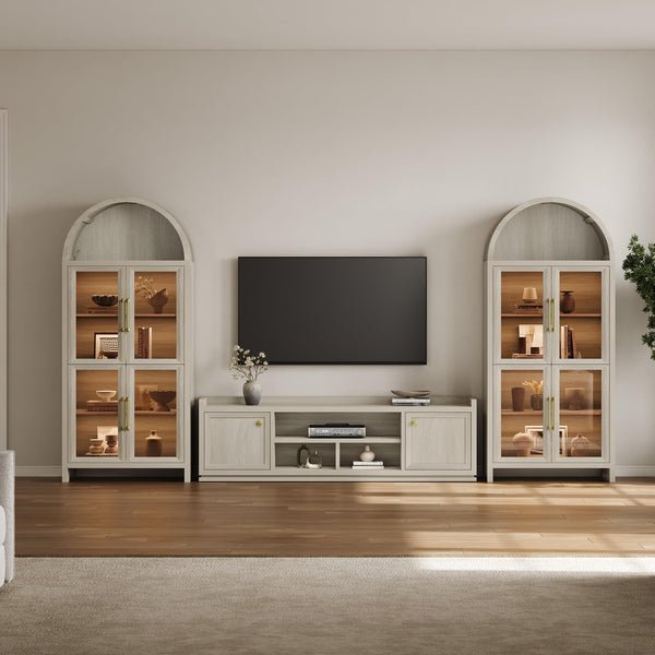 67" Fluted TV Stand with Cabinets & Open Shelves