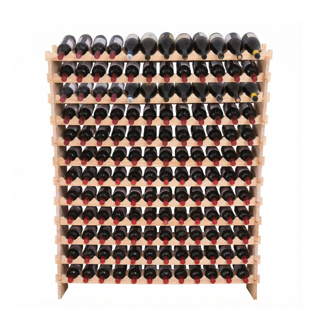 144-Bottle Freestanding Wood Wine Rack with Modular Stackable Shelves