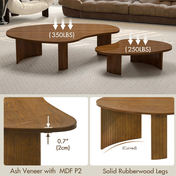 Nesting Coffee Tables Set of 2 – Oval Mid-Century Modern with Fluted Legs