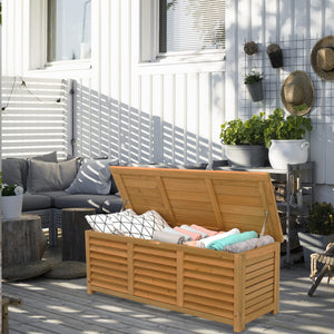 47 Gallon Wood Deck Box – Outdoor Storage Bench