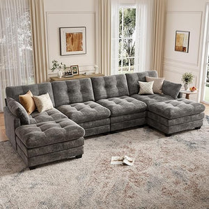 Modular U-Shaped Sectional Sofa with Movable Ottoman
