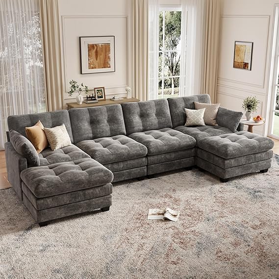Modular U-Shaped Sectional Sofa with Movable Ottoman