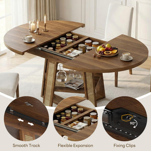 Extendable Round Dining Table with Storage Shelf — Seats 4–8