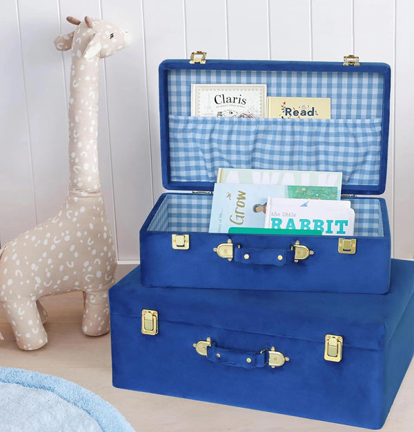 Velvet Storage Trunk Set of 2 with Gold Hardware