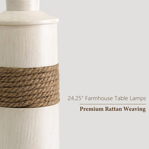 Boho Rattan Table Lamps Set of 2 with Touch Dimmer & USB Ports