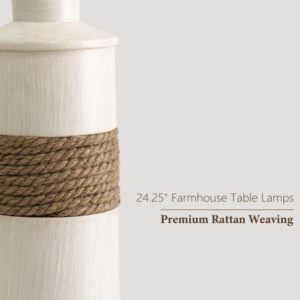Boho Rattan Table Lamps Set of 2 with Touch Dimmer & USB Ports
