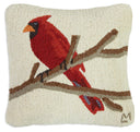 Hand-Hooked Wool Cardinal Throw Pillow 18x18