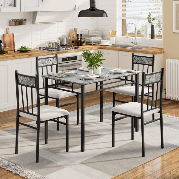 5-Piece Faux Marble Dining Table Set with 4 Cushioned Chairs