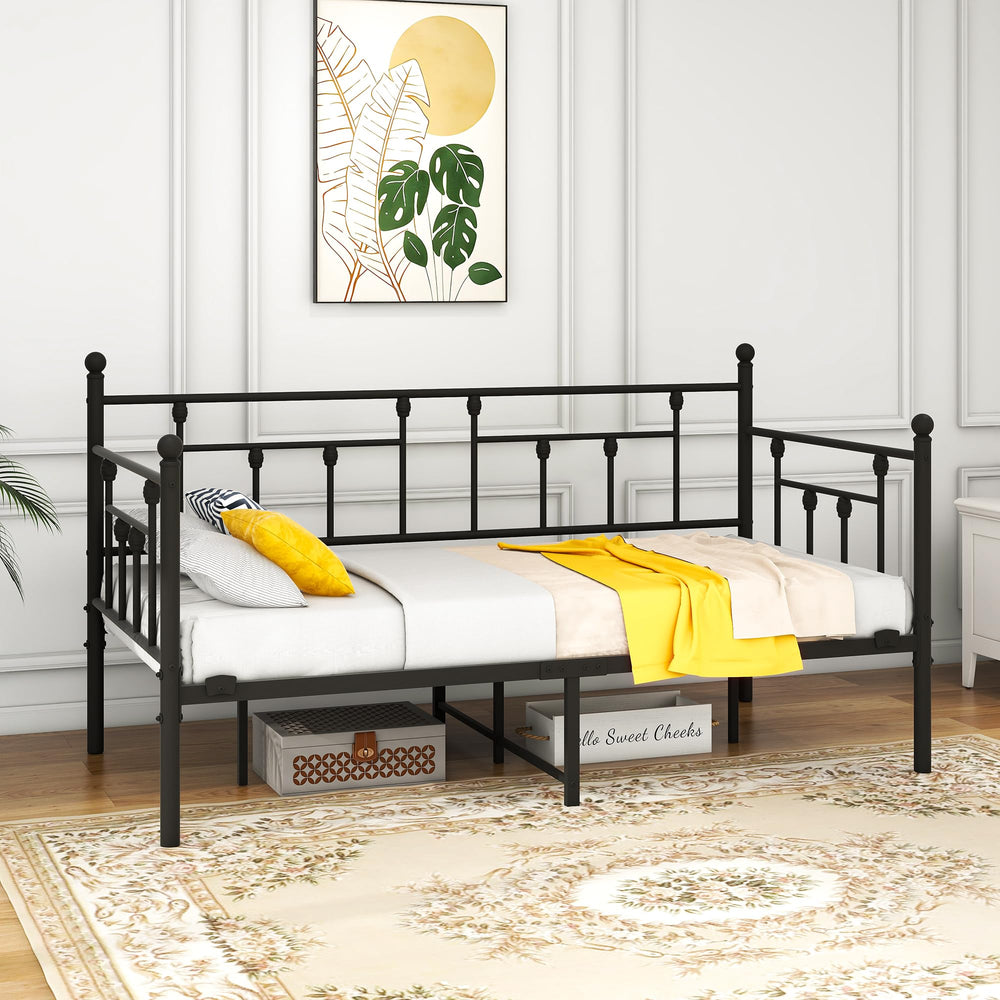 Twin Metal Daybed Frame with Storage & Steel Slats