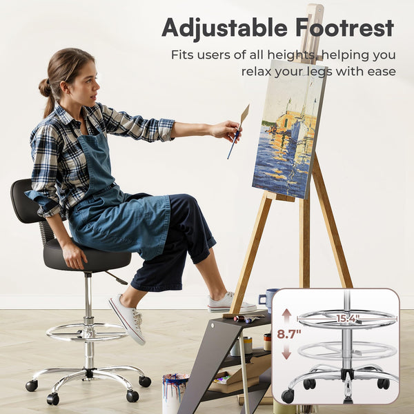 Adjustable Height Drafting Chair with Back & Footrest