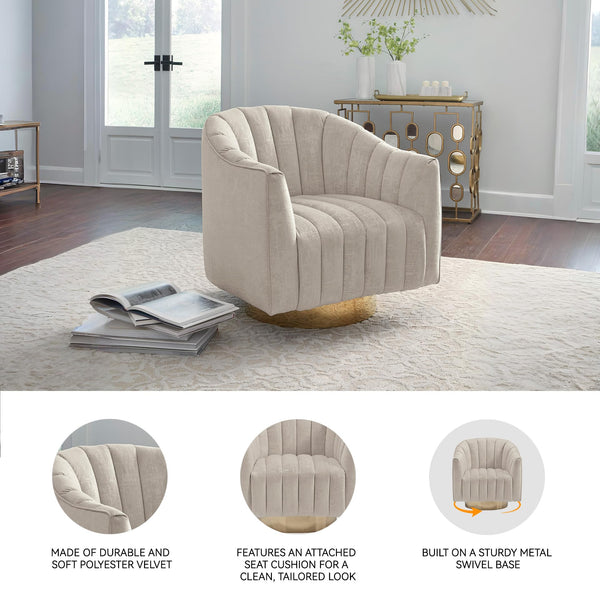 Velvet Swivel Accent Chair – Beige & Gold