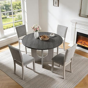 5-Piece Round Dining Table Set with 4 Upholstered Chairs