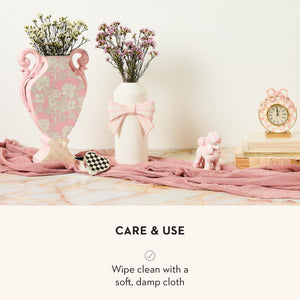 Pink Ceramic Bow Vase with Floral Accent