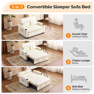 Convertible Futon Sofa Bed with USB Ports & Cup Holders