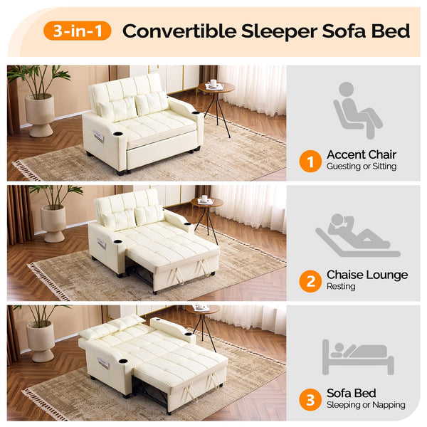 Convertible Futon Sofa Bed with USB Ports & Cup Holders