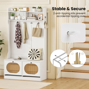 4-in-1 Hall Tree with Bench & Shoe Storage