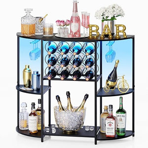 3-Tier Wine Bar Cabinet with LED Lights