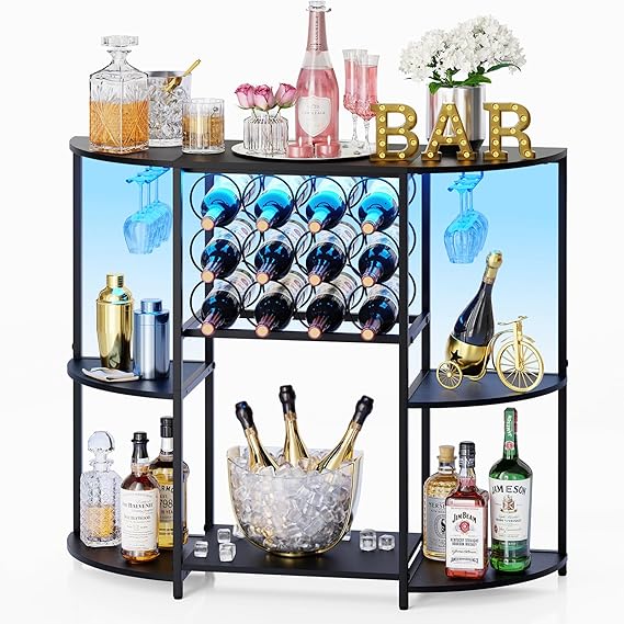 3-Tier Wine Bar Cabinet with LED Lights