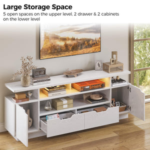 TV Stand with Power Outlet, LED Lights & Storage