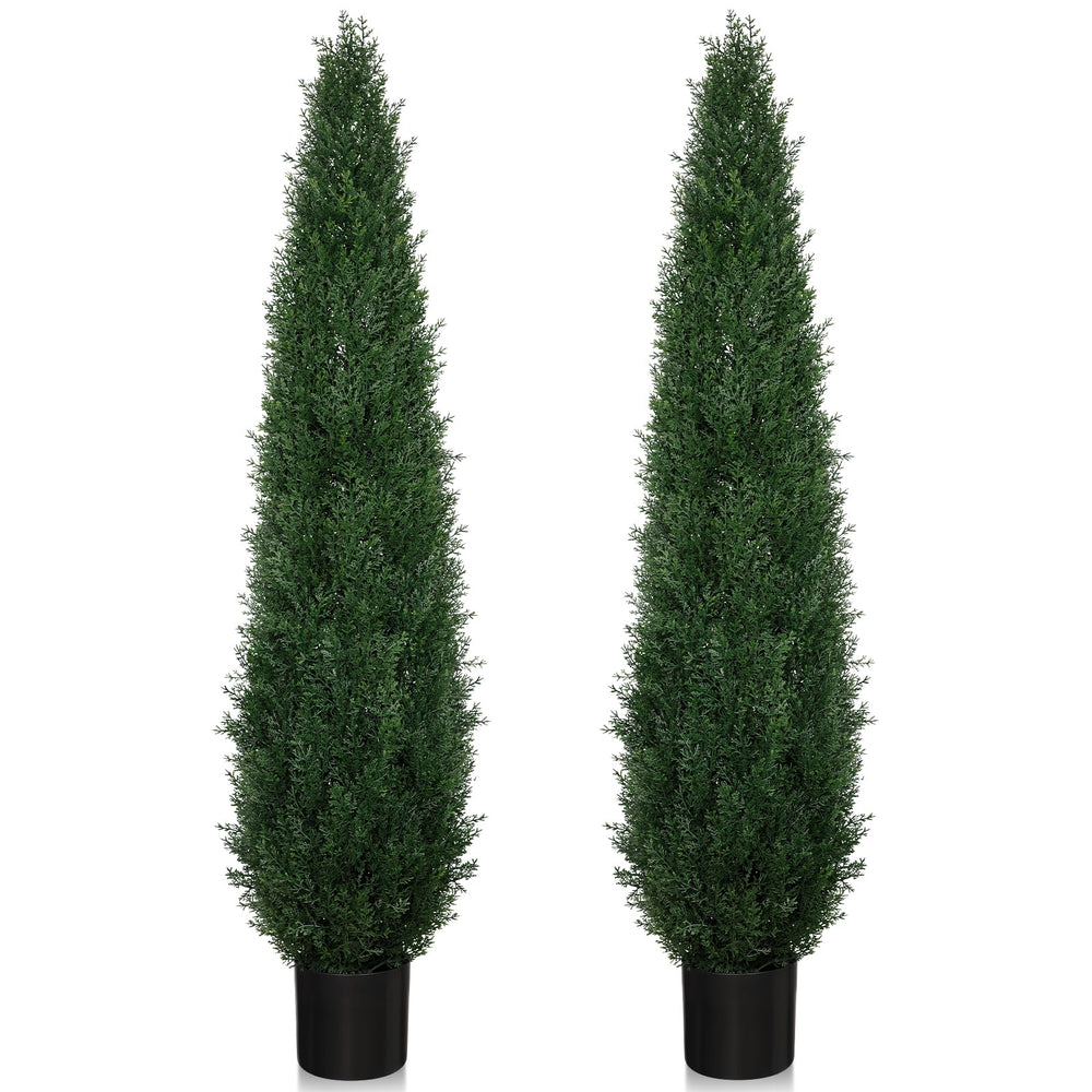 Artificial Cedar Topiary Trees 2 Pack – UV Resistant Indoor Outdoor Faux Cypress Shrubs