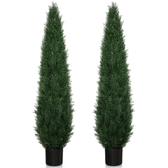 Artificial Cedar Topiary Trees 2 Pack – UV Resistant Indoor Outdoor Faux Cypress Shrubs