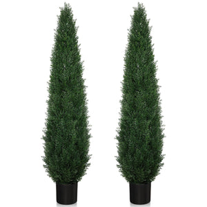 Artificial Cedar Topiary Trees 2 Pack – UV Resistant Indoor Outdoor Faux Cypress Shrubs