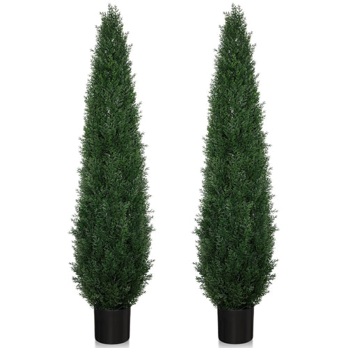 Artificial Cedar Topiary Trees 2 Pack – UV Resistant Indoor Outdoor Faux Cypress Shrubs