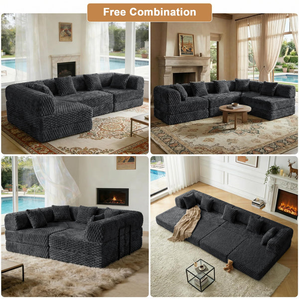 L-Shaped Modular Sectional Sofa Bed – Velvet, No Assembly