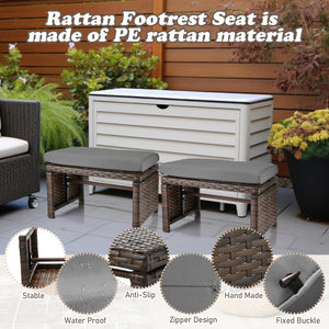 Outdoor Wicker Patio Ottoman Set of 2 with Removable Cushions