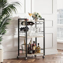 3-Tier Rolling Bar Cart with Wine Rack & Glass Holder