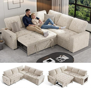 L-Shaped Modular Sectional Sleeper Sofa with Pull-Out Bed