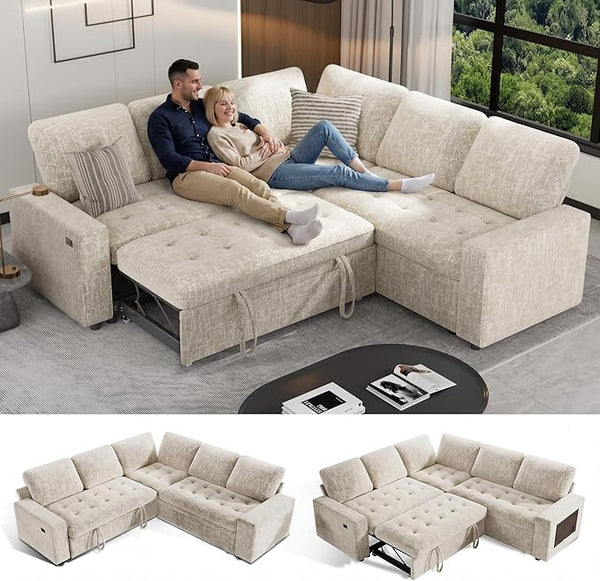 L-Shaped Modular Sectional Sleeper Sofa with Pull-Out Bed