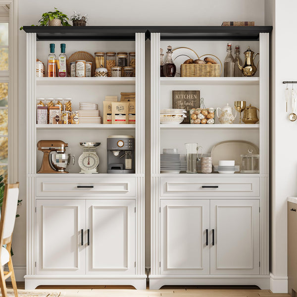6-Tier Farmhouse Bookcase with Cabinet Doors and Drawer – 70" Tall