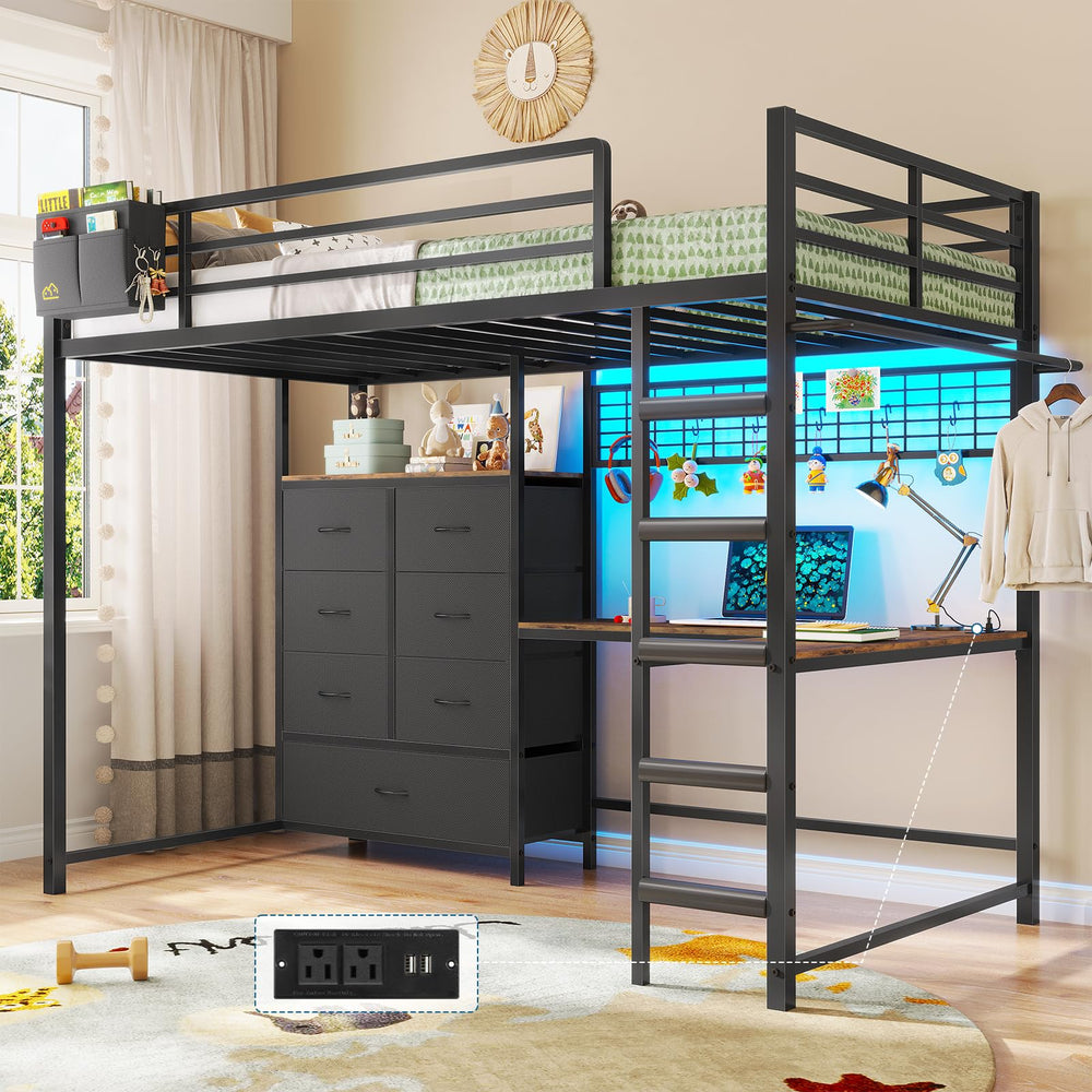 Twin Loft Bed with L-Shaped Desk & Storage Drawers