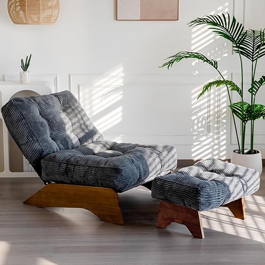 Tufted Accent Chair with Ottoman & Adjustable Backrest