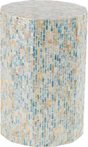 Mother of Pearl Mosaic Cylinder Side End Table, Light Blue, 14" x 14" x 20"