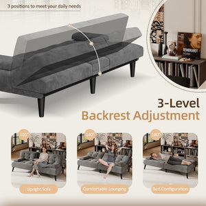 Velvet Futon Loveseat Sofa Bed with Adjustable Backrest