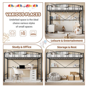 Twin Metal Loft Bed Frame with Guardrail and Safety Ladder