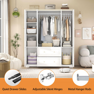 Large Wardrobe Closet with Drawers & Hanging Rod