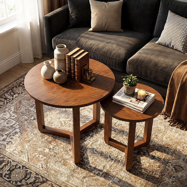 Round Nesting Coffee Table Set of 2, 22.5"
