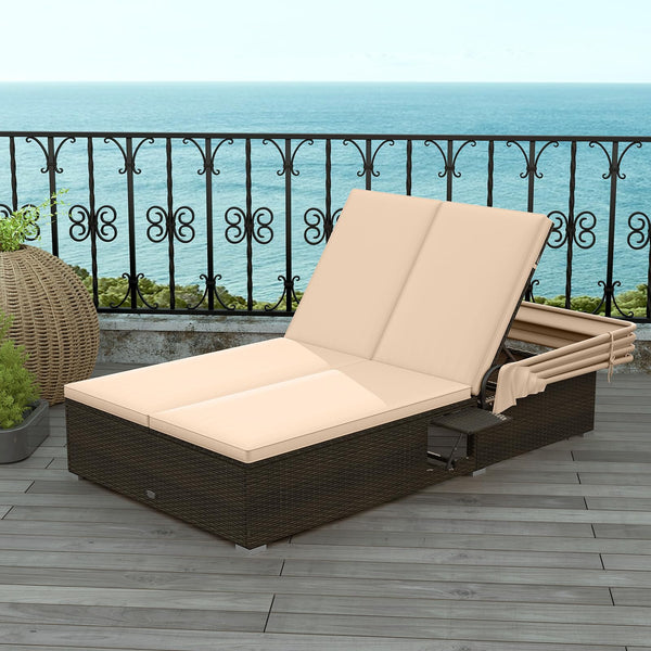 Outdoor Wicker Daybed with Canopy & Adjustable Backrest