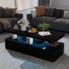 LED Coffee Table with Storage & Double-Layer Shelves
