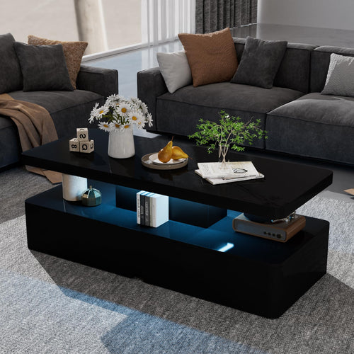 LED Coffee Table with Storage & Double-Layer Shelves